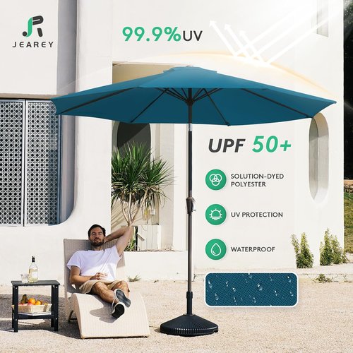 JEAREY 9FT Outdoor Patio Umbrella - UV Protection & Waterproof with Push Button Tilt | Lake Blue