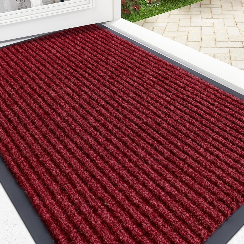 OLANLY Waterproof Heavy Duty Front Door Mat - Fade Resistant, Easy Clean, Low Profile | 29.5x17, Wine Red