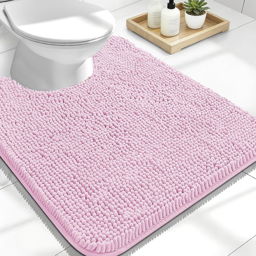 OLANLY U-Shaped Toilet Rugs - Extra Soft Chenille, Quick-Dry, Non-Slip Bath Mat | 24x20, Pink