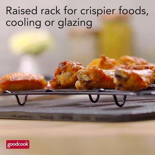 GoodCook Nonstick Carbon Steel Baking Pan & Raised Wire Rack - 15” x 10.5” | Perfect for Pizza, Bacon & More