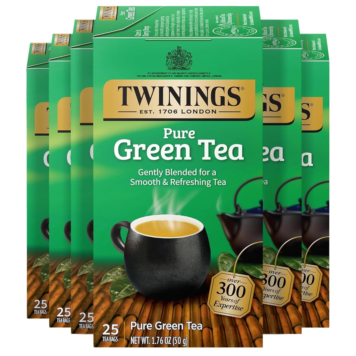 Twinings Pure Green Tea - Individually Wrapped Bags, Smooth Flavor & Enticing Aroma | 150 Teabags (Pack of 6)