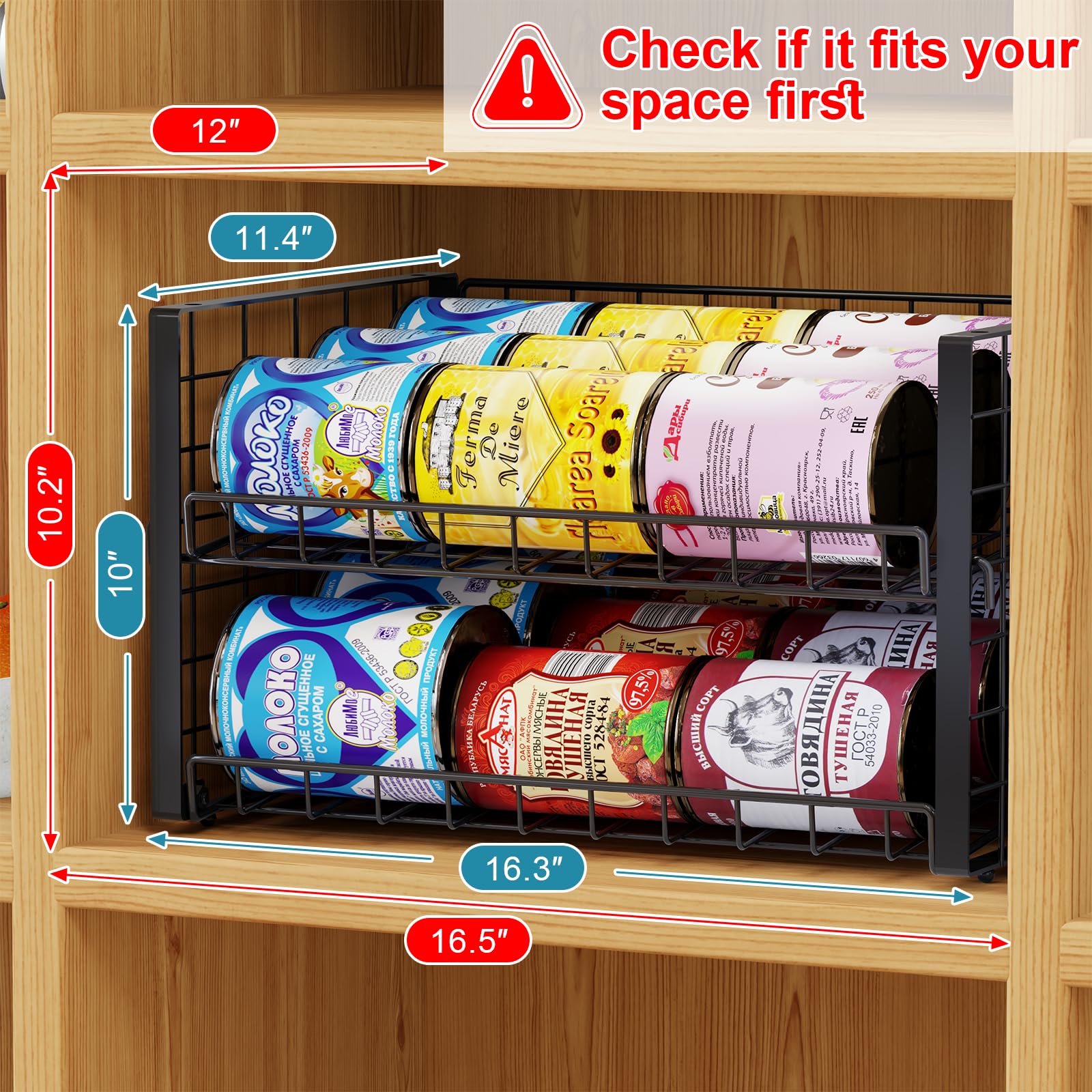 Sbanmao 2-Pack Stackable Can Organizer for Pantry, Adjustable Can Holder Rack for Canned Food Soda Drink Goods Storage up to 36 Cans Storage, 2 Tier, Black