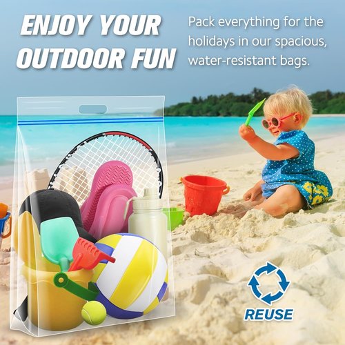 HIBAG Jumbo Storage Bags - 25 Gallon Heavy Duty Resealable Clear Bags with Handle | Extra Large XL, Pack of 3