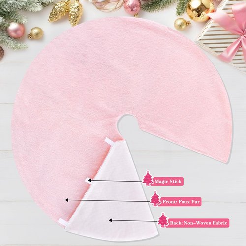 Pink Christmas Tree Skirt 24 inch Small Faux Fur Tree Skirt Xmas Decorations