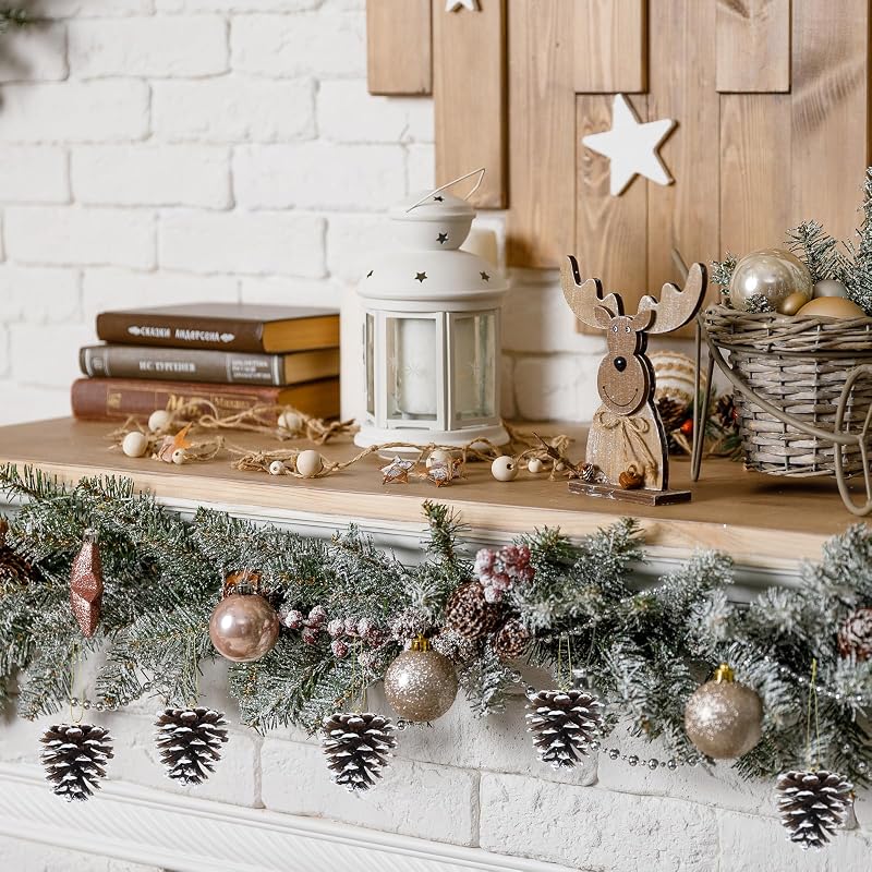 Winlyn White Frosted Pinecone Christmas Ornaments Set of 30 with Gold Hanging Strings - Snowy Natural Pine Cones for Tree, Wreath, Garland (Variation: White)
