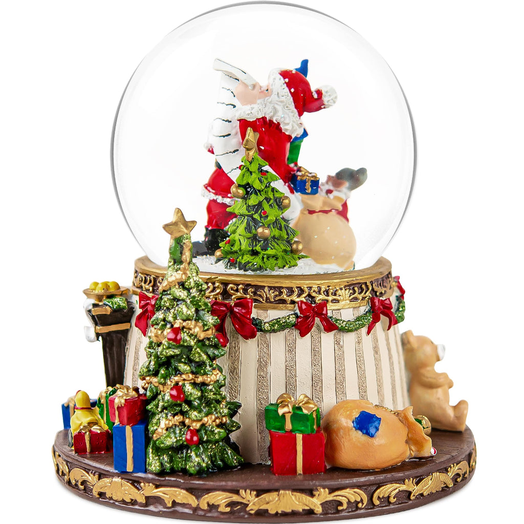 Santa Claus Fireplace Musical Snow Globe,Automatic Snowfall & Fireplace Flame Music Box,Christmas Home Decoration,Ideal Gifts for Family, Girlfriend, Friends,Plays 8 Classic Christmas Tunes