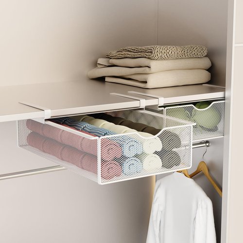 WOCHUANGSI 2 Pack Closet Pull-Out Baskets Bra Underwear and Sock Organizer for Drawer Women College Dorm Room Essentials (White)