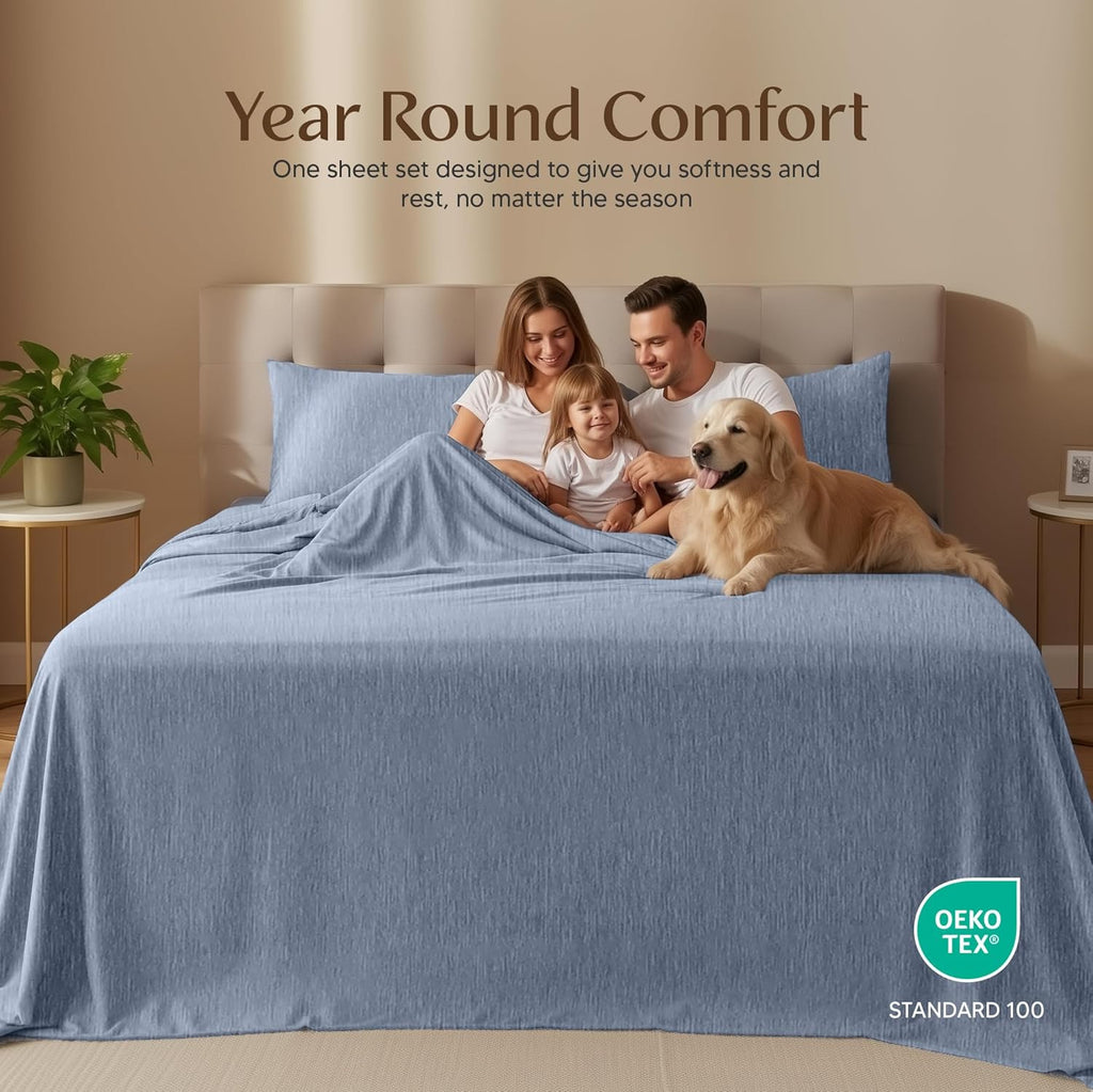 Utopia Bedding Queen Size Sheet Set - Soft, Breathable Microfiber - 4-Piece in Heather Navy