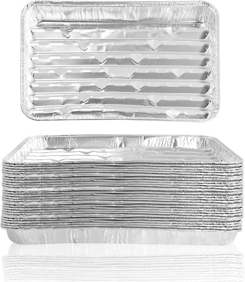 Aluminum Broiler Pan - 25 Pack Disposable Foil Baking Sheets for Oven & BBQ | 13 x 9 x 1 Inch