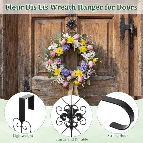 Heavy Duty Metal Wreath Hanger by [Brand Name] - Elegant 15.5 Inch Design for Indoor/Outdoor Decor | Black