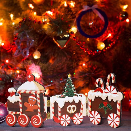 Jetec Gingerbread Train Decorations - Festive Wooden Centerpieces for Christmas Home Decor | Gingerbread Man Style