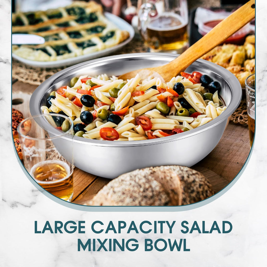 Nuogo 4 Pcs Stainless Steel Mixing Bowls Metal Mixing Bowls Extra Large Basin Salad Basin Deeper Edge Dishwasher Safe Mirror Finish for Home and Commercial, Silver (18 Inch 16 Qt)