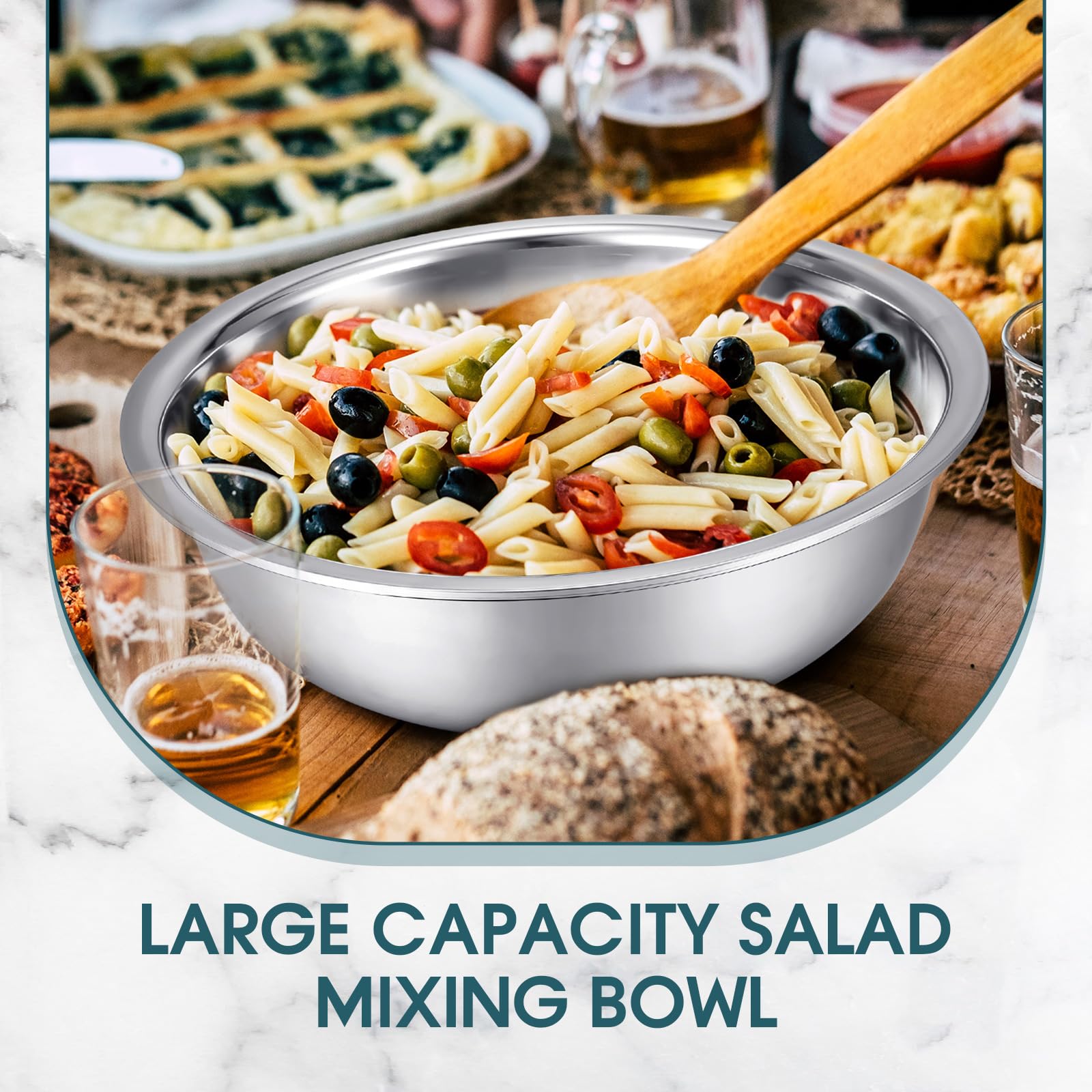 Nuogo 4 Pcs Stainless Steel Mixing Bowls Metal Mixing Bowls Extra Large Basin Salad Basin Deeper Edge Dishwasher Safe Mirror Finish for Home and Commercial, Silver (18 Inch 16 Qt)
