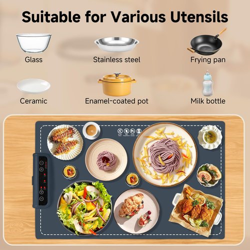 Food Warming Mat- Foldable Warming Mat for Food with Adjustable Temperature Control Time Moders Locking Function Electric Warming Tray for Parties,Home,Travel,Buffet Dark Blue