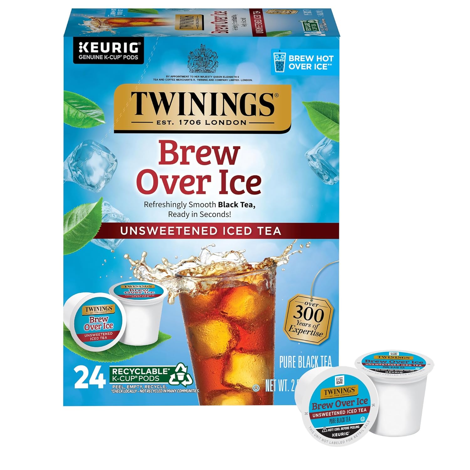 Twinings Brew Over Ice Unsweetened Black Iced Tea K-Cup Pods - Refreshing & Smooth, 24 Count
