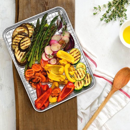 Leonyo Quarter Sheet Pan Set - Nonstick Baking Tray with Cooling Rack | 12.5"x9.7", 2 Trays & Racks