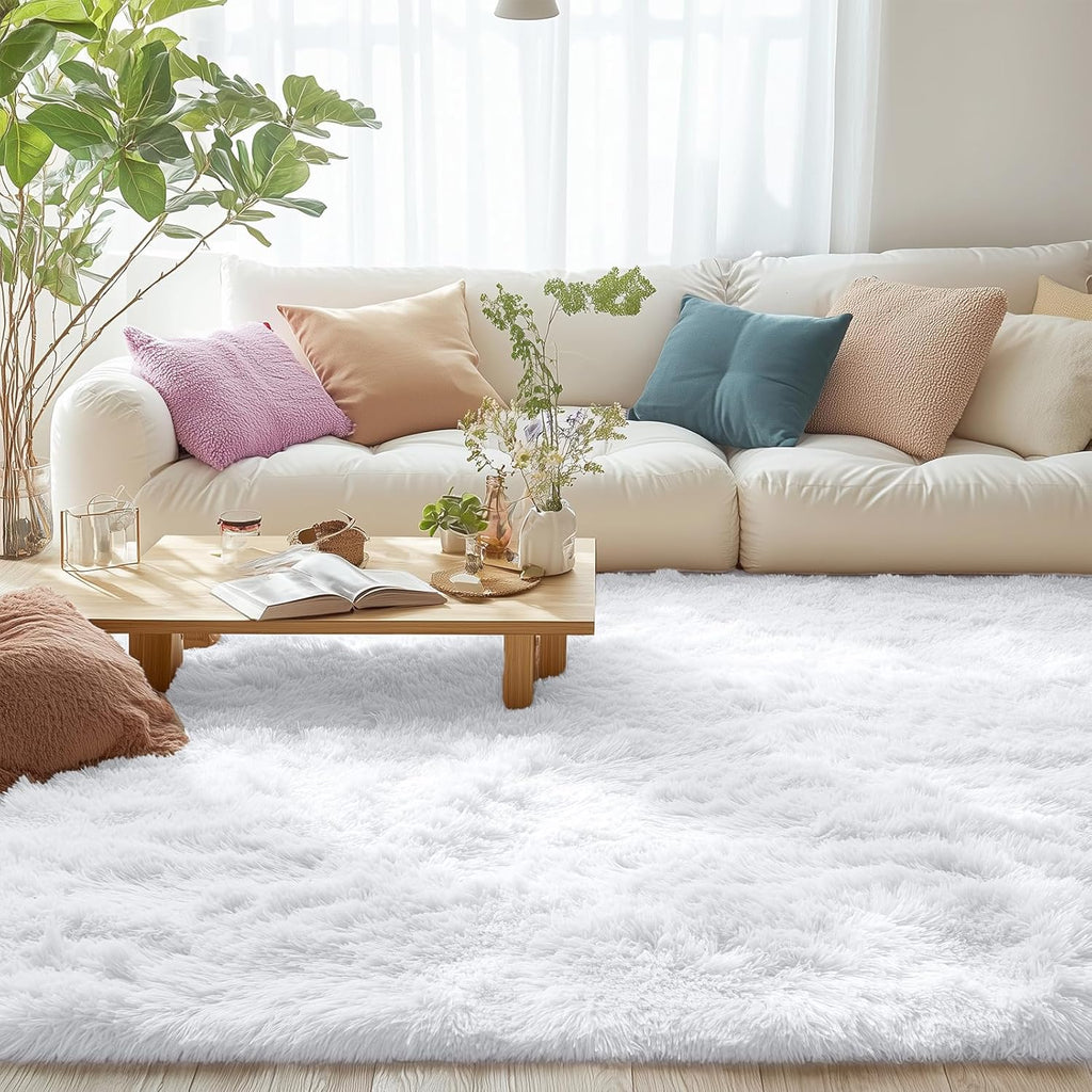 OLANLY Area Rugs - Soft Fluffy Shaggy Indoor Carpet for Living Room & Bedroom | 5x6 ft, White