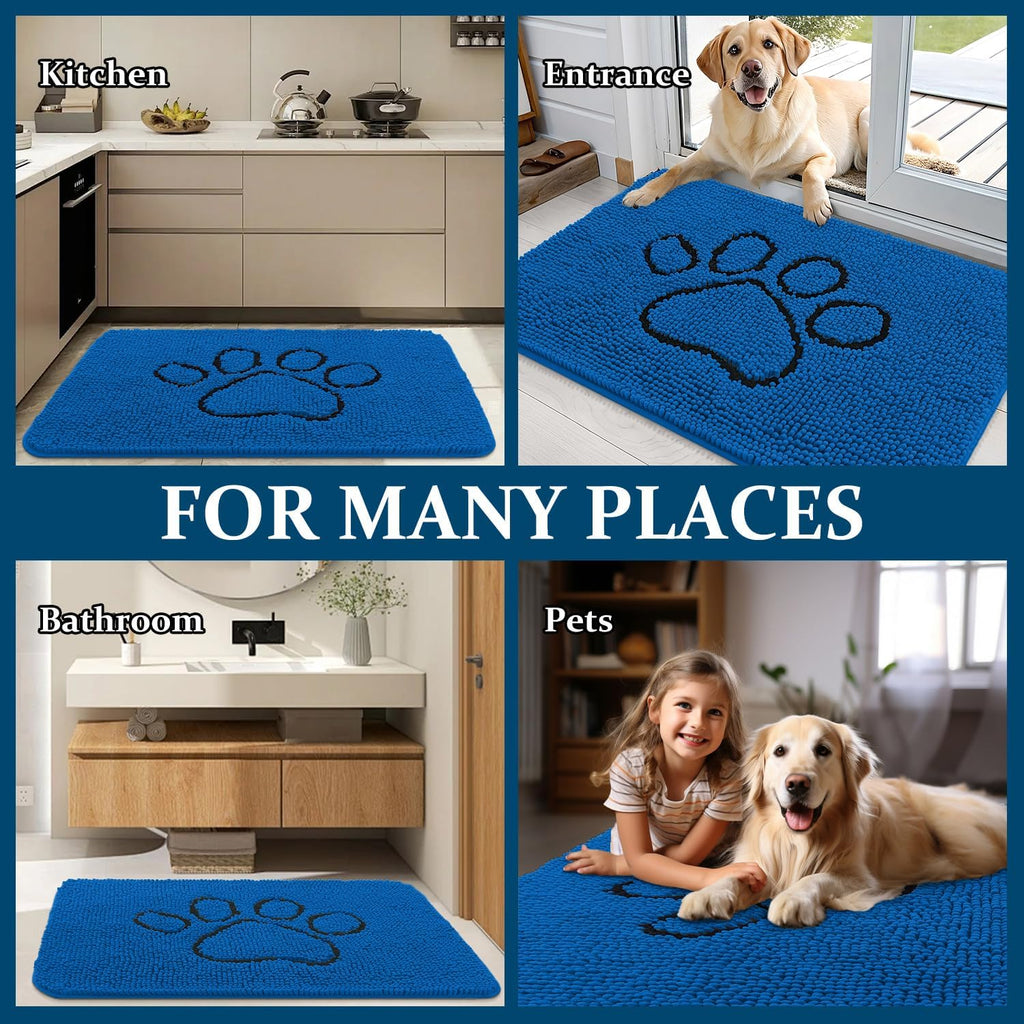 OLANLY Dog Door Mat - Absorbent Muddy Paws Doormat | Non-Slip Chenille 36x24, Deep Navy Blue