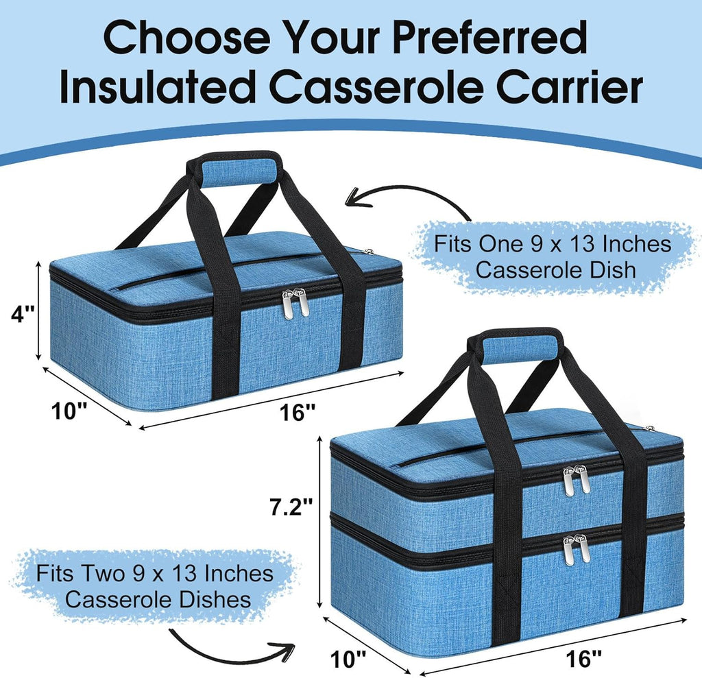 Skiennix Insulated Casserole Carrier - Portable Hot & Cold Food Tote for Potlucks | Fits 9" x 13" Dish - Azure