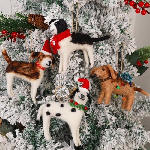 Juegoal Christmas Felt Dog Ornaments - Set of 4 Cute Wool Puppy Decorations for Holiday Home Decor