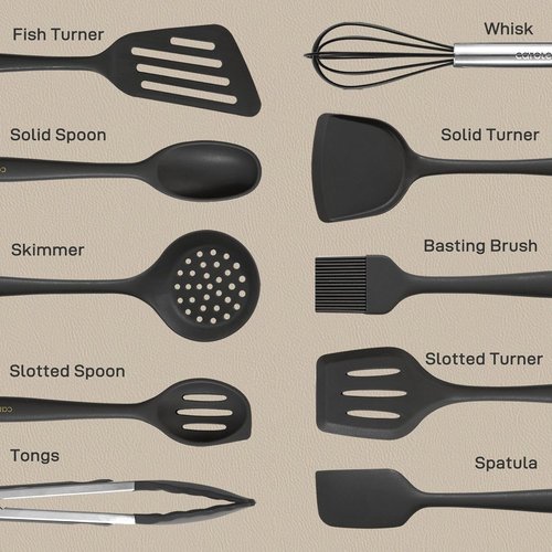 CAROTE Kitchen Utensil Set | 10-Piece Heat Resistant Silicone for Nonstick Cookware - Dark Grey