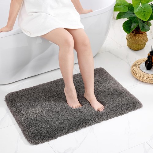 Disolla Small Bathroom Rugs 17x24 Non Slip Dark Grey Fluffy Bath Mat for Bathroom Floor Machine Washable Plush Luxury Bath Rug for Tub Soft Shaggy Absorbent Shower Mat