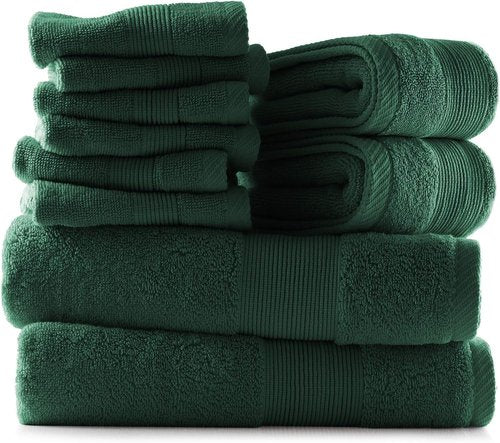 Hearth & Harbor Bath Towels - Luxury 100% Ring Spun Cotton Set of 10 | Ultra Soft & Highly Absorbent - Hunter Green
