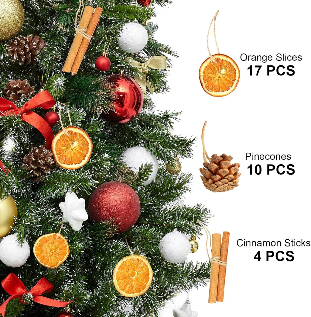 Natural Dried Orange Slices Christmas Ornaments Set by [Brand Name] - 31 Pcs with Cinnamon Sticks & Pinecones for Rustic Holiday Decor