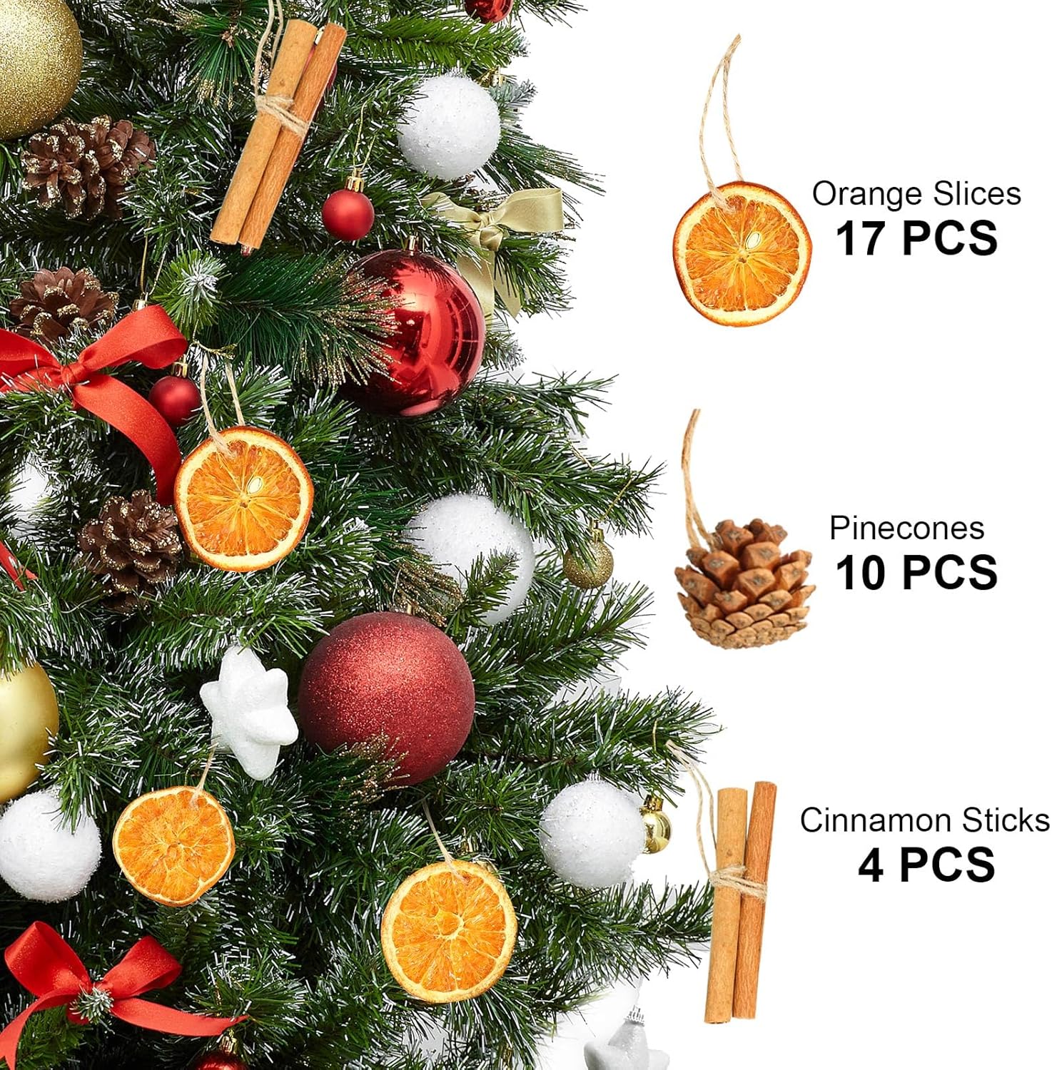 Natural Dried Orange Slices Christmas Ornaments Set by [Brand Name] - 31 Pcs with Cinnamon Sticks & Pinecones for Rustic Holiday Decor