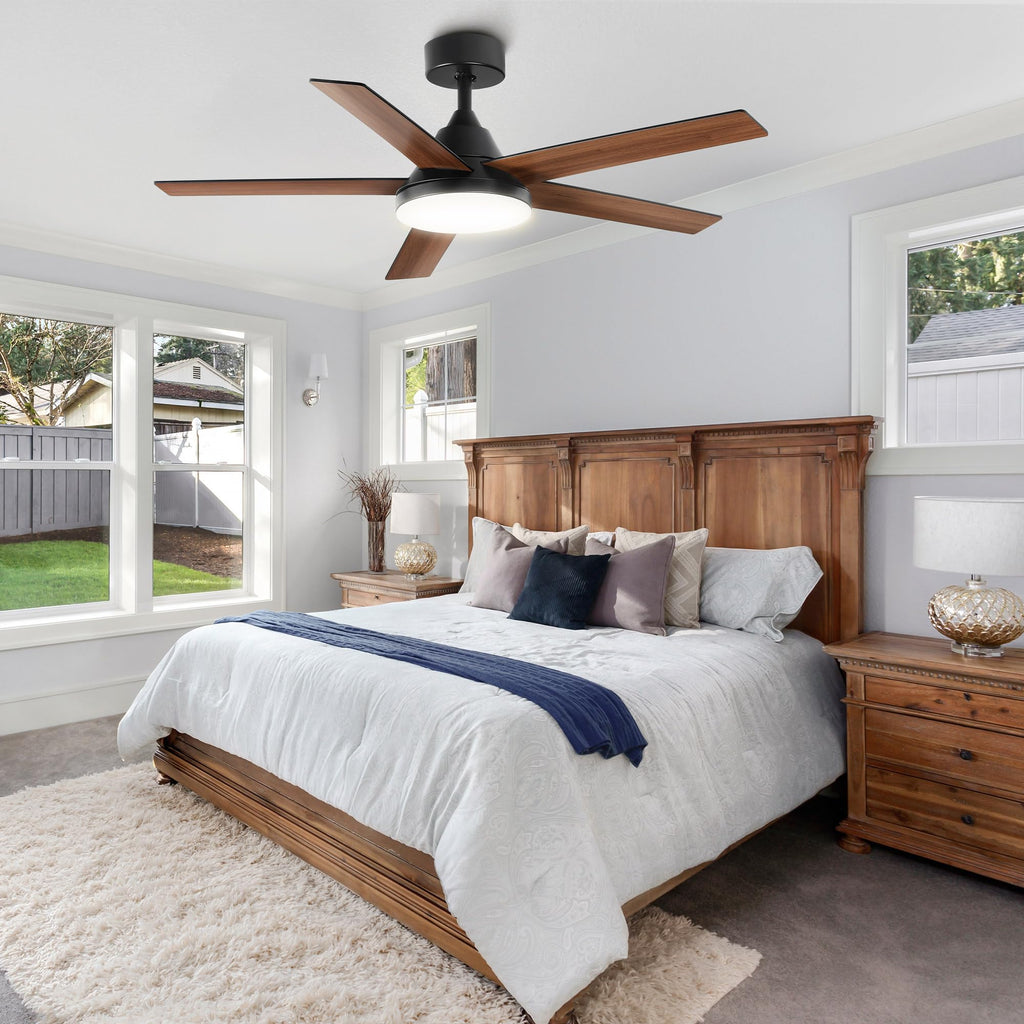 YITAHOME 52" Ceiling Fan with Lights & Remote, 3502 CFM, 3 CCT, 4 Timer Modes, 5 Reversible Dual Finish Blades, Modern Ceiling Fan with Quiet DC Motor for Living Room, Patio, Black & Walnut