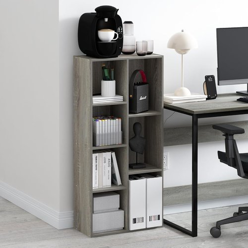Furinno LUDER Book Shelf - 7-Cube Bookshelf with Open Shelves | Easy Assembly, French Oak Finish, 9.4 x 19.5 x 41.7