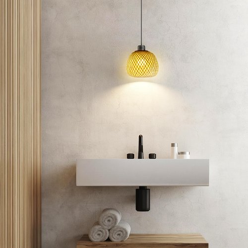 GANAZONO Woven Bamboo Lamp Shade 7.67X7.67X6.10In Rustic Pendant Light Cover Hanging Ceiling Light Lampshade for Home Decor Eye Protection Easy Installation