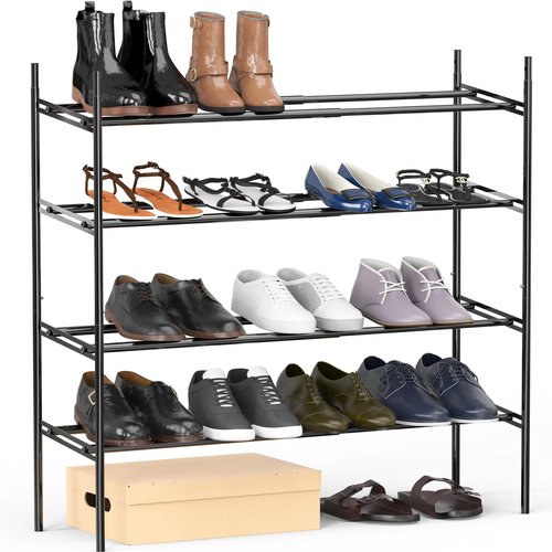 Simple Houseware 4-Tier Expandable Shoe Racks with Shelves for 16 Pairs of Shoes, Black