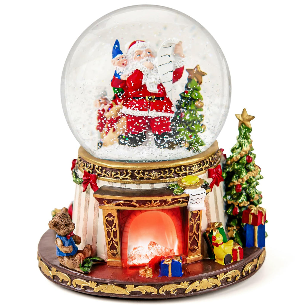 Santa Claus Fireplace Musical Snow Globe,Automatic Snowfall & Fireplace Flame Music Box,Christmas Home Decoration,Ideal Gifts for Family, Girlfriend, Friends,Plays 8 Classic Christmas Tunes