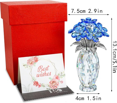 H&D Hyaline & Dora Blue Crystal Forget Me Not Flower Figurine - Elegant Home Decor & Gift for Women