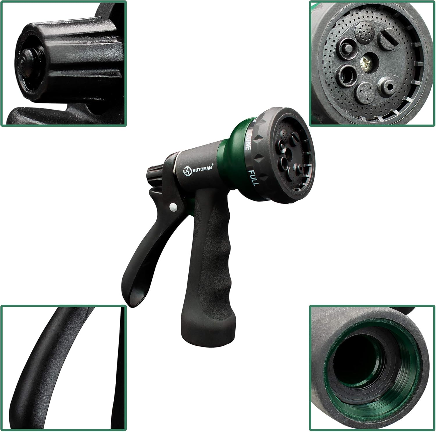 AUTOMAN Garden Hose Nozzle - ABS Water Spray with 7 Adjustable Patterns | Slip Resistant for Plants & Pets