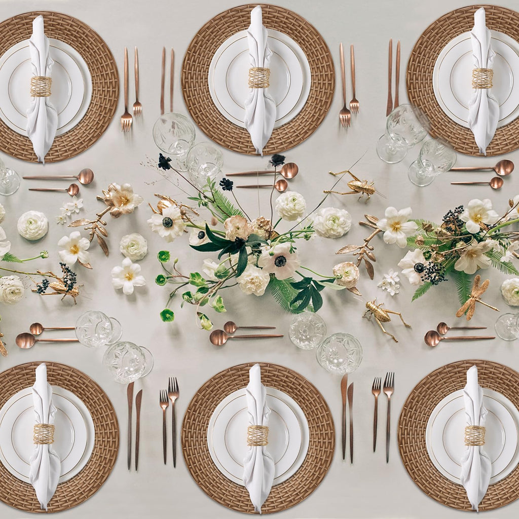 MAONAME Faux Rattan Charger Plates Set of 12, Table Chargers for Dinner Plates, 13" Round Brown Plate Chargers, Plastic Charger for Table Setting, Wedding Decor