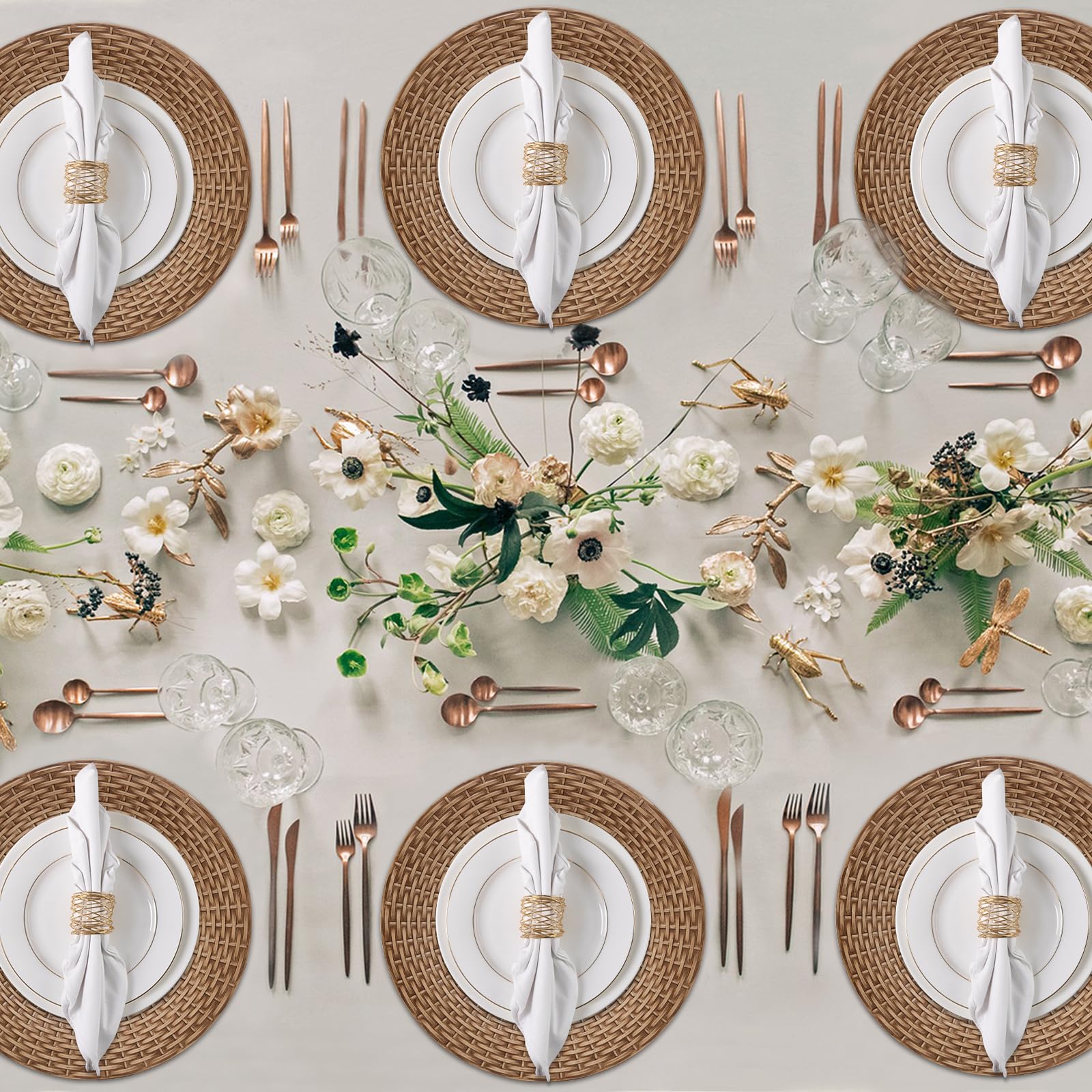 MAONAME Faux Rattan Charger Plates Set of 12, Table Chargers for Dinner Plates, 13" Round Brown Plate Chargers, Plastic Charger for Table Setting, Wedding Decor