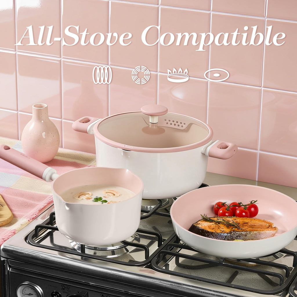 CAROTE Ceramic Frying Pan, 2 Nonstick Skillets & Silicone Spatula, Induction Compatible All Stoves