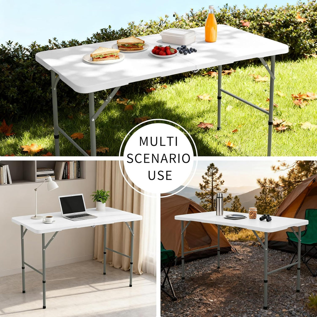 Skiennix Folding Table - Lightweight Portable Plastic Design with Carrying Handle | 4 FT White for Indoor & Outdoor Events