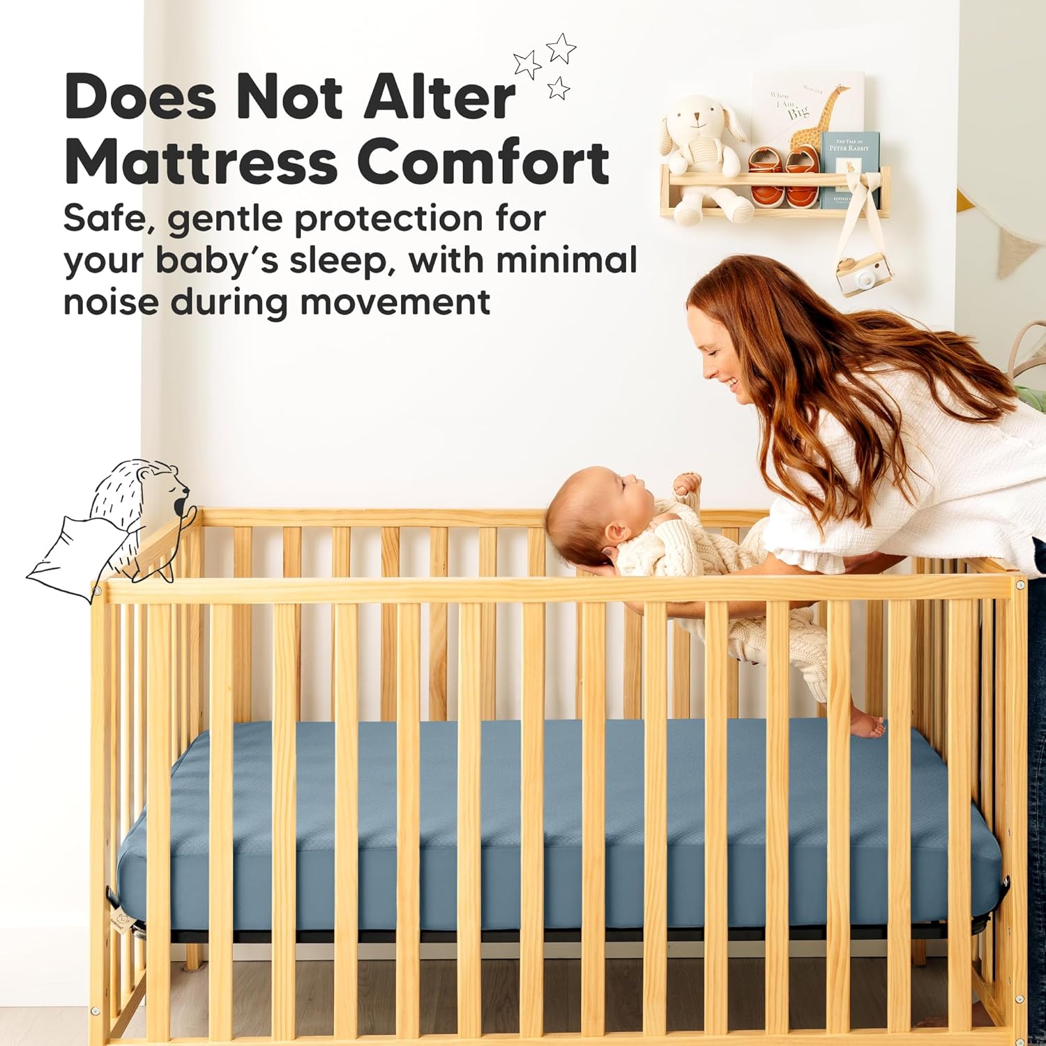 Skiennix Waterproof Crib Mattress Protector - Soft Quilted Cotton Pad, 52" x 28", Machine Washable, Easy Fit