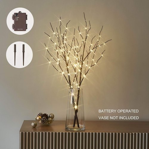 Hairui Lighted Brown Branches - 100 LED Fairy Lights with Timer | 30-Inch Willow Branch Decor for Indoor/Outdoor Holiday Use