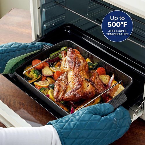 Cast Iron Roasting Pan - Heavy Duty Turkey Roaster with Rack | Induction Compatible, 9 x 12.6 Inch