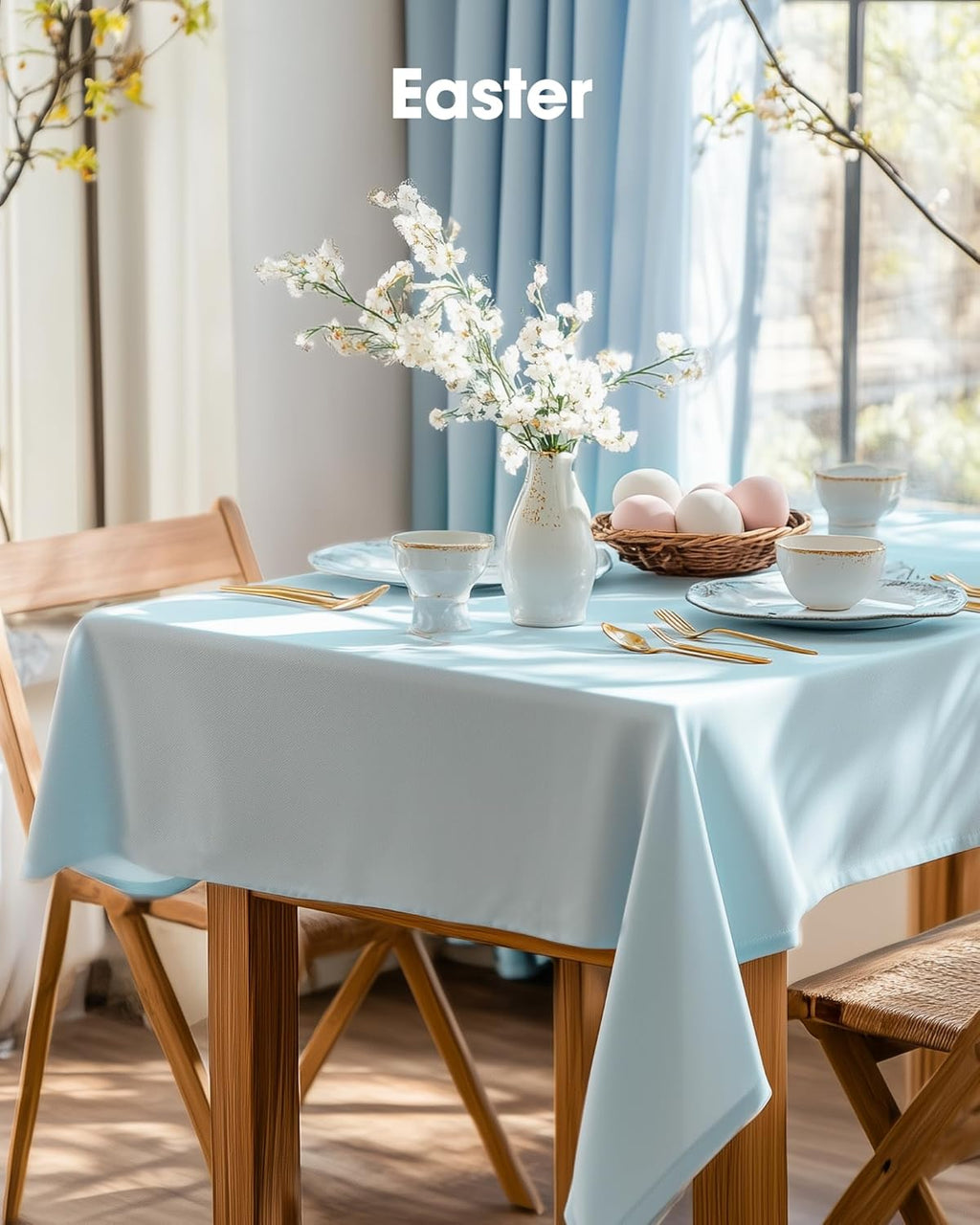 Pureegg Disposable Plastic Tablecloths - 8 Pack, 54 x 108 Inch, Leakproof Baby Blue for Easter & Weddings