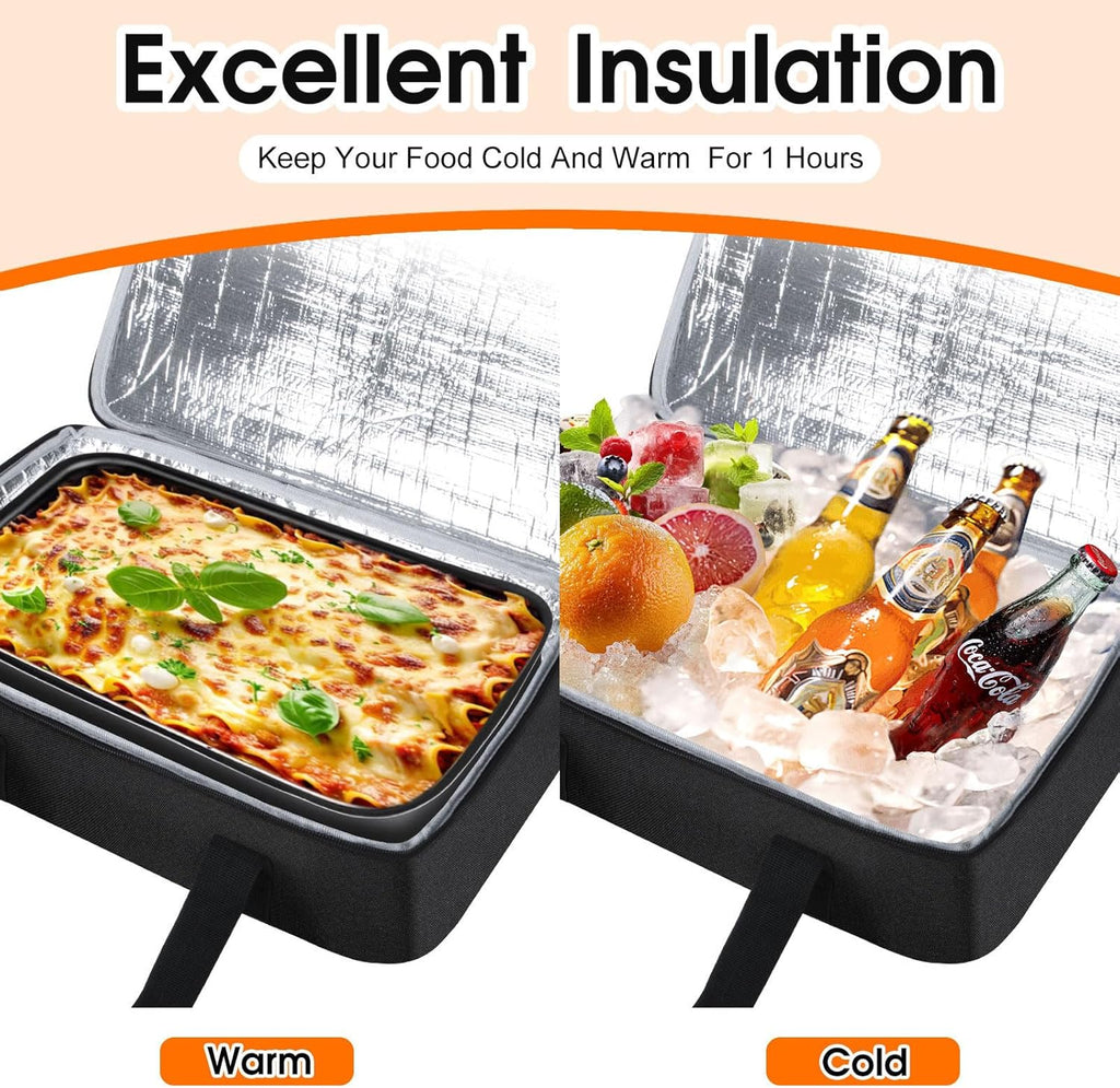 Skiennix Insulated Casserole Carrier - Portable Hot/Cold Food Tote for Potluck Parties | Fits 9" x 13" Dish - Black