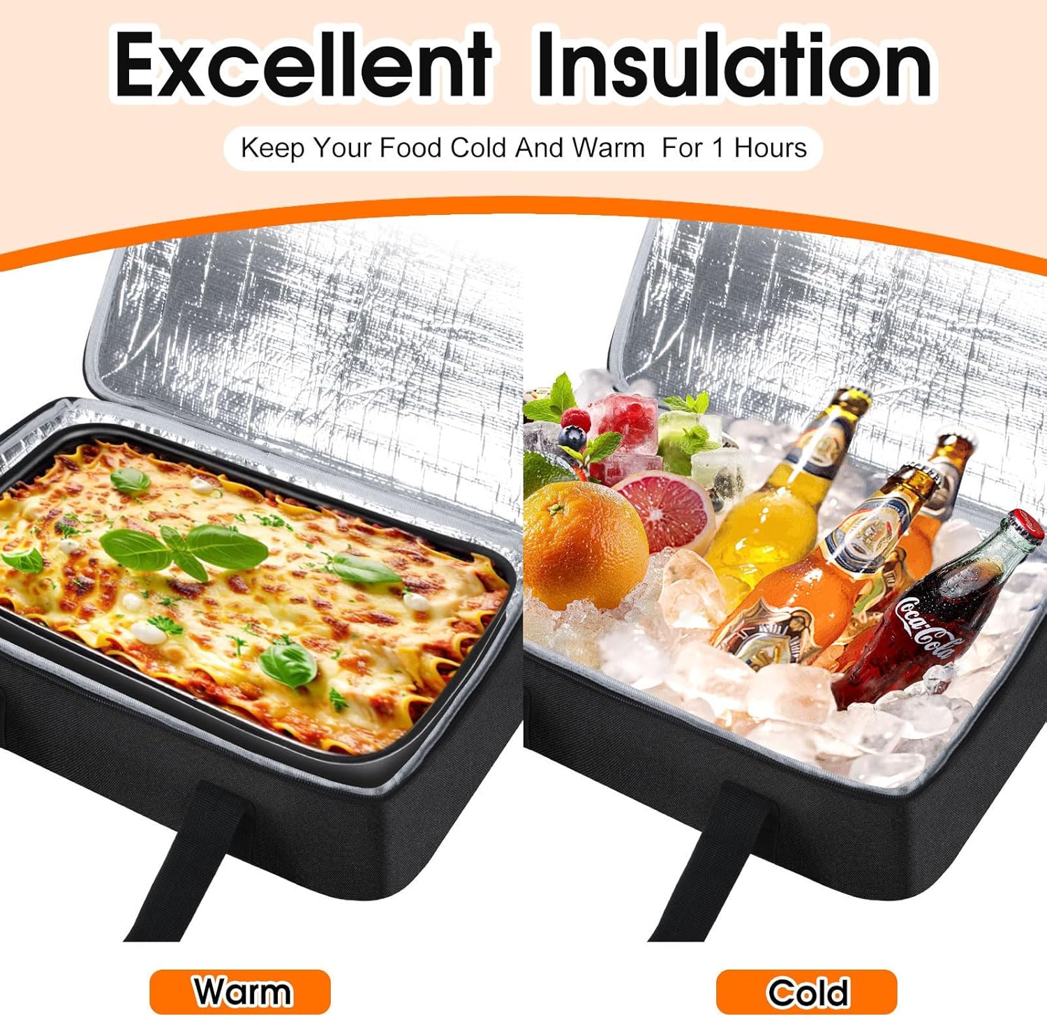 Skiennix Insulated Casserole Carrier - Portable Hot/Cold Food Tote for Potluck Parties | Fits 9" x 13" Dish - Black