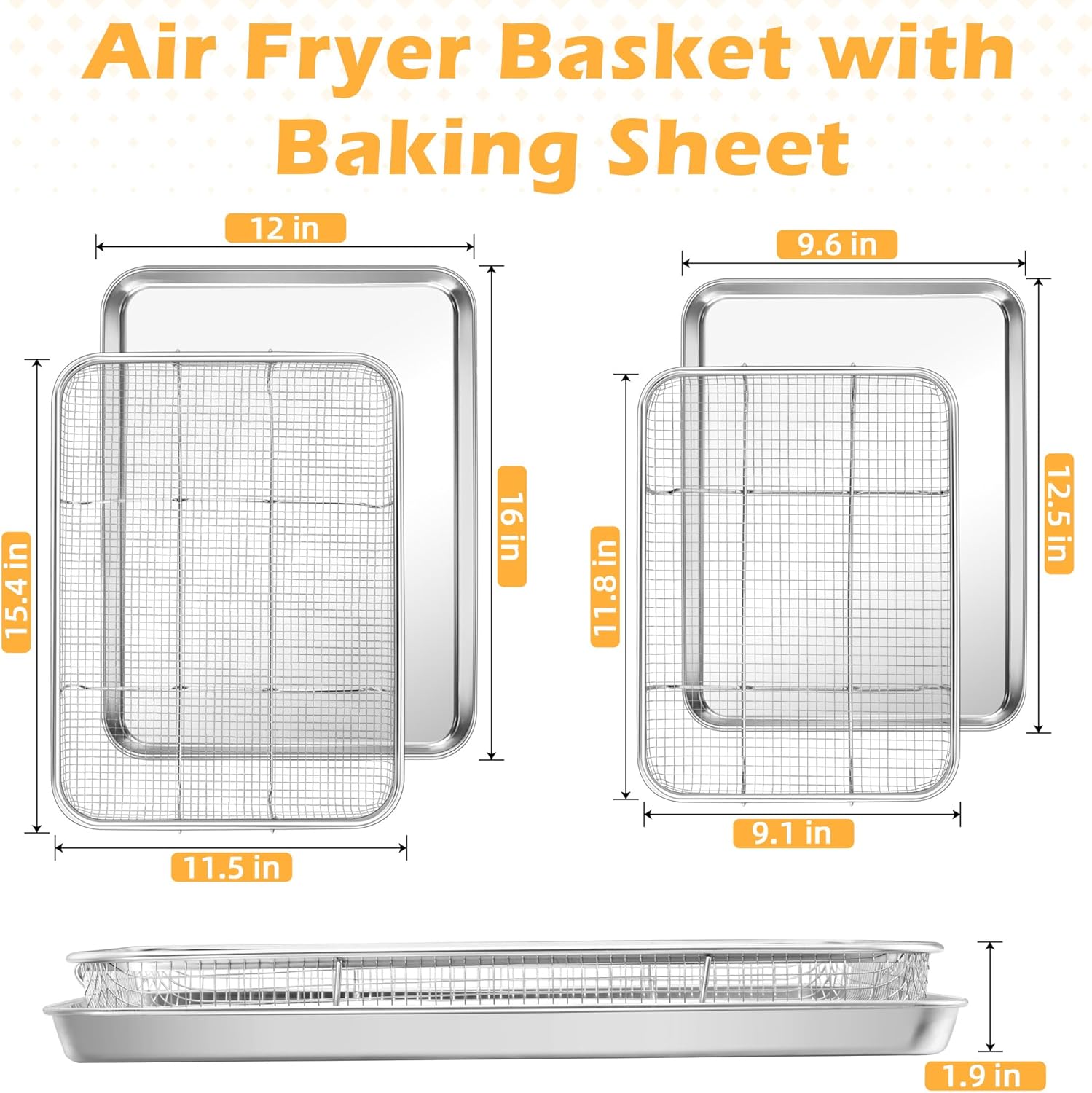 TeamFar Air Fryer Basket Set - 2 Stainless Steel Racks for Oven Cooking & Baking | 16”x12” & 12.5”x9.6”