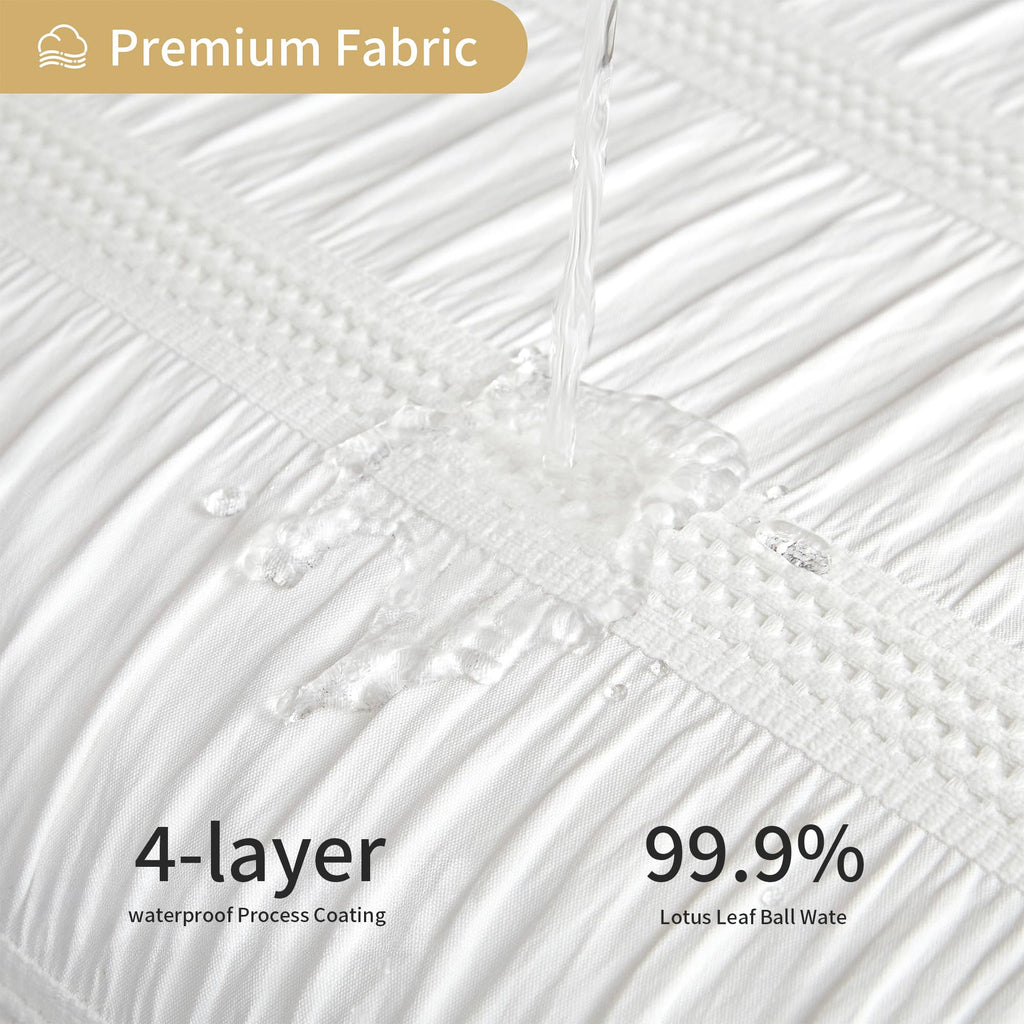 Lameirose White Shower Curtain Fabric, White Textured Shower Curtain Boho Cotton Blend Striped Waffle Shower Curtains for Bathroom 72 x 72