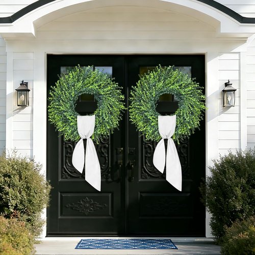 HUZIYAHAN 28-Inch Large Boxwood Door Wreath - Year-Round Greenery for Rustic Home Decor