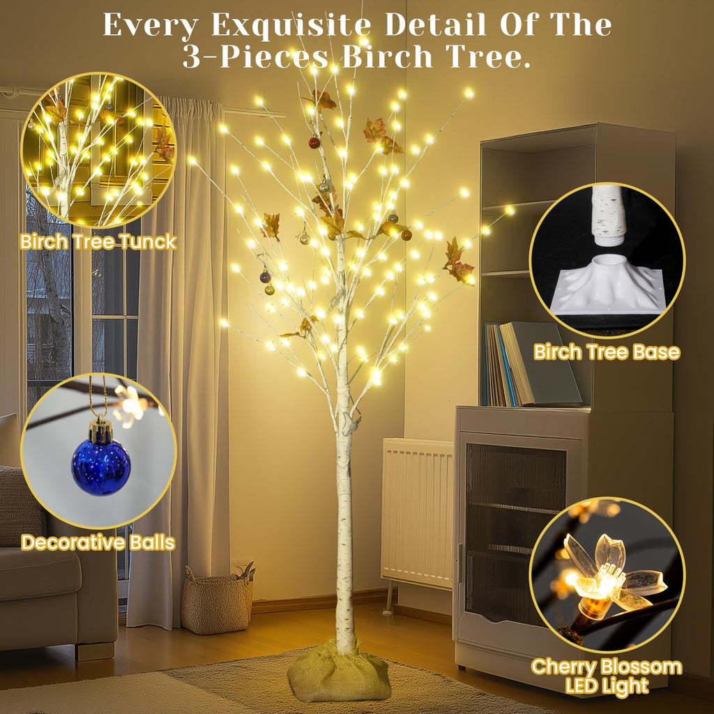 AWQM Lighted Birch Tree for Christmas Decor, Pack of 3 Prelit Christmas Tree 4ft 5ft 6ft, Warm White Christmas Tree for Indoor Christmas Decorations. (White)